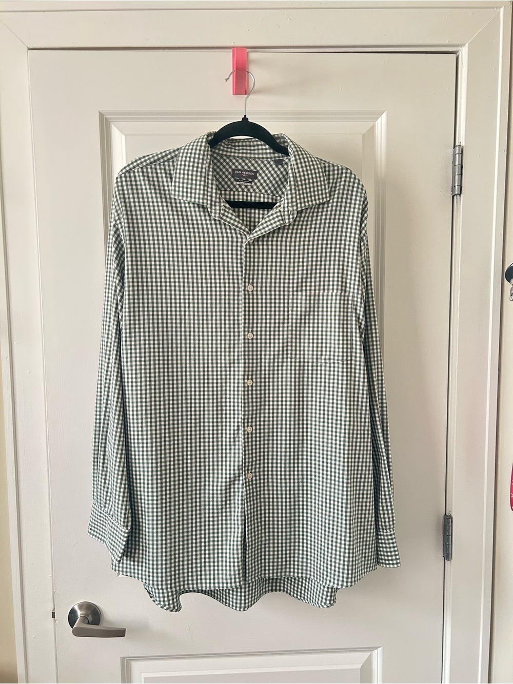 Van Heusen Green and White Gingham Button-Down Shirt
